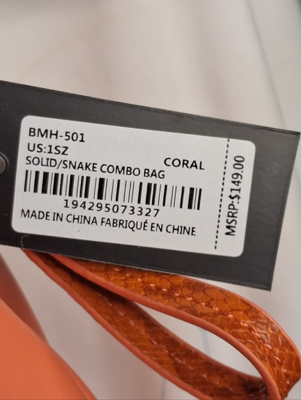 Badgley Mischka Solid/Snake Combo Shouldet Bag Vibrant Coral Ruched Adj Strap - Picture 9 of 10